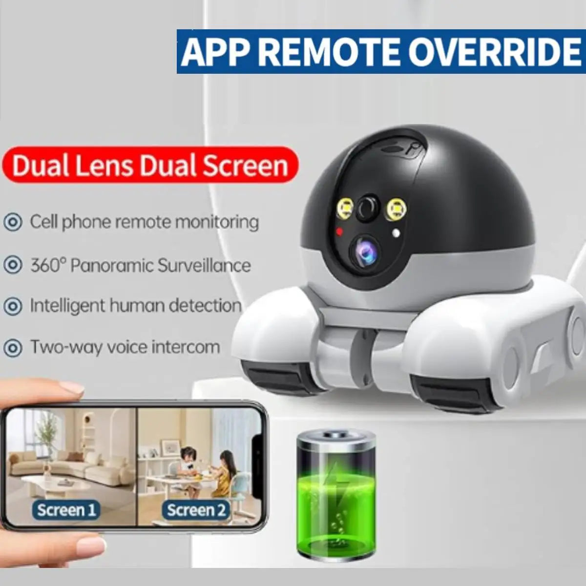 Robot Camera Auto Tracking 1080P Dual Lens Indoor Security Camera Robot 2-Ways Talk Night Vision for Baby Dog Pet Monitor IP Cam