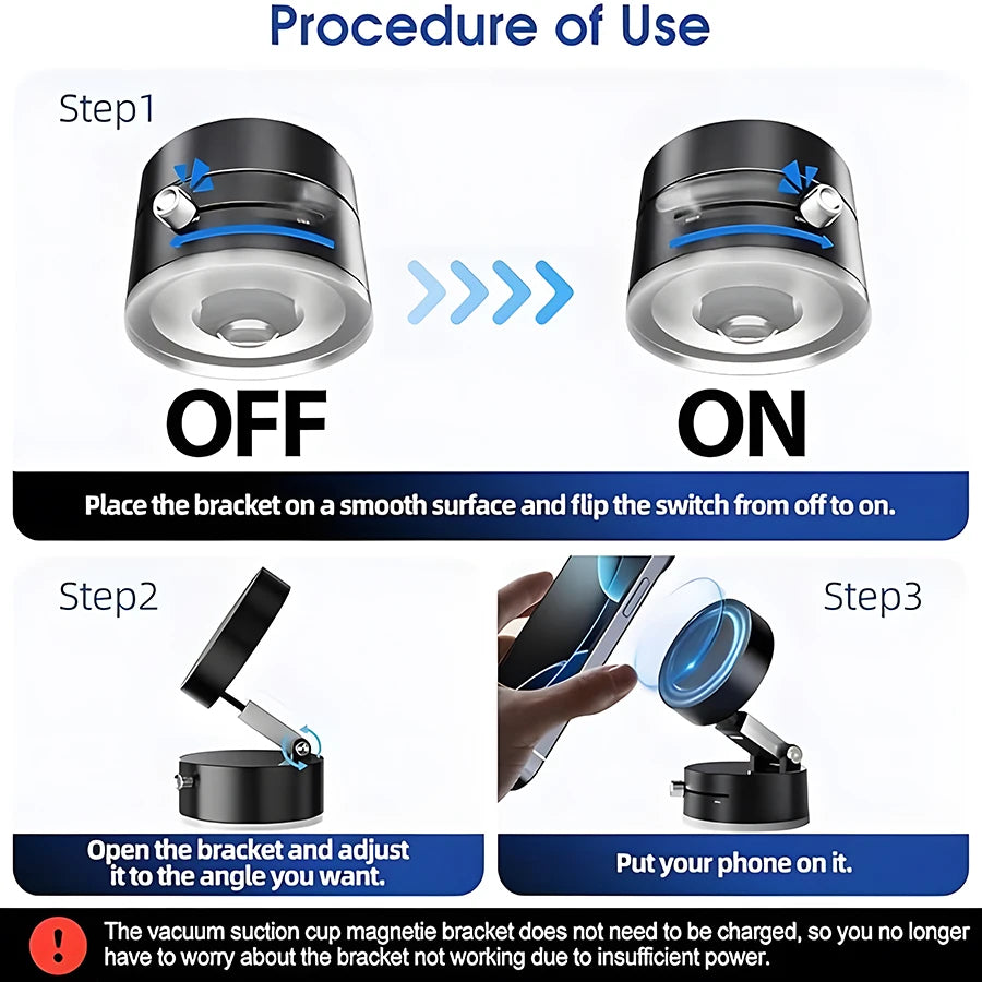 360° Rotatable Vacuum Magnetic Phone Holder Ultra-Strong Magnet Foldable Universal Car Holder for Iphone 16 15 14 13 12 Pro Max